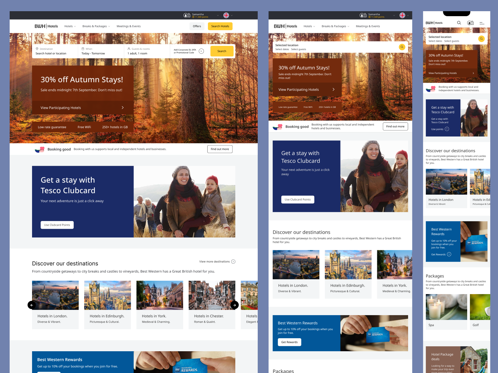 High-fidelity designs shown across different viewports for Best Western Hotels