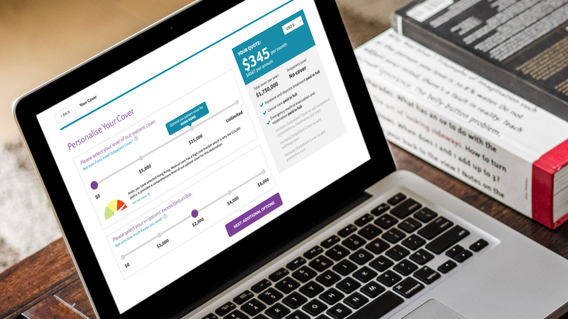MacBook screen displaying product design concepts and interface layouts