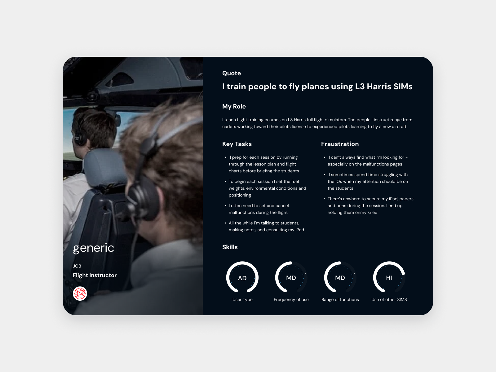 Flight instructor persona created for the L3 Harris project