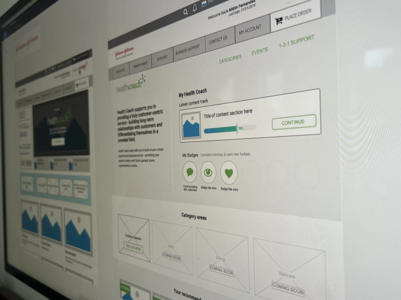 Photograph of low-fidelity prototype wireframes for UX design