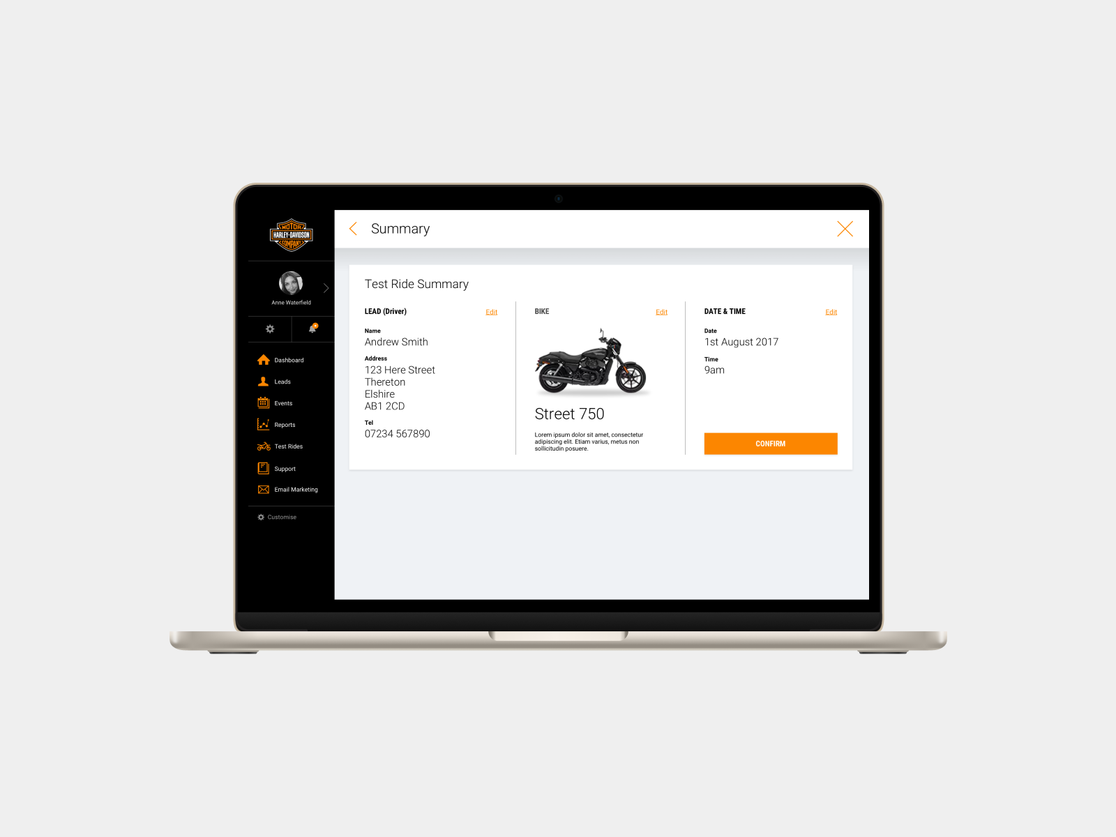 Summary screen screenshot for Harley Davidson work