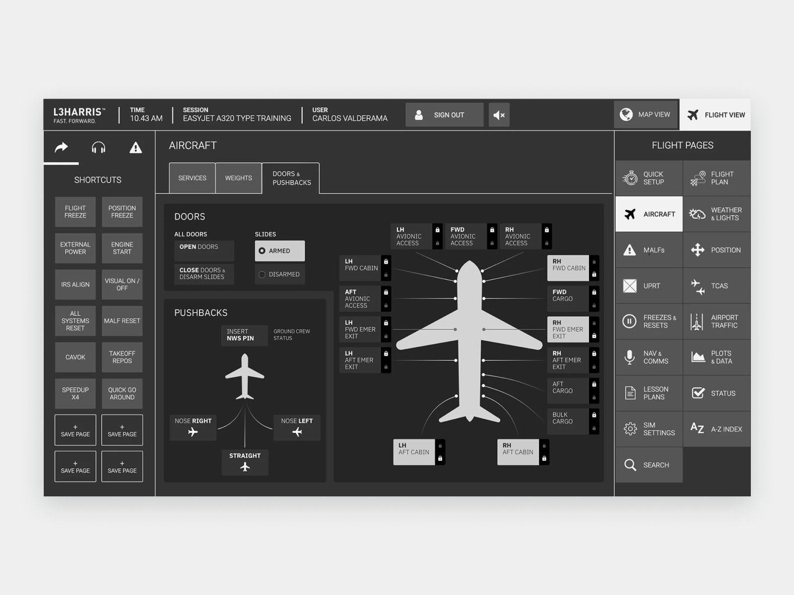 Wireframes for a flight simulator interface in the L3 Harris project